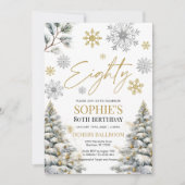 Winter 80 Geburtstag Einladung Gold und Silber (Vorderseite)