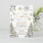 Winter 80 Geburtstag Einladung Gold und Silber (Stehend Vorderseite)