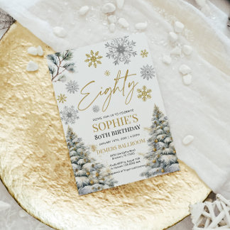 Winter 80 Geburtstag Einladung Gold und Silber
