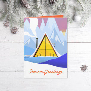 Winter A-Frame-Ski-Chalet Retro-Stil Feiertagskarte