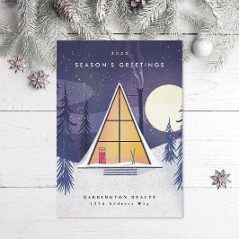 Winter-A-Rahmen Skihütte Illustriertes Portrait Feiertagskarte