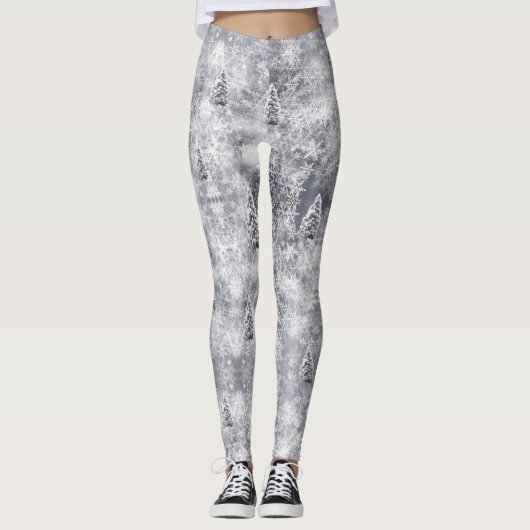 Winter Abstrakt Tree Grauer Urlaub Leggings (Vorderseite)