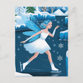 Winter Adorable Ice Skaten Fairy Blue White Postkarte