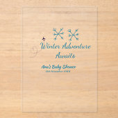 Winter Adventure awaits baby shower blue snowflake Acryleinladungen (Vorderseite)