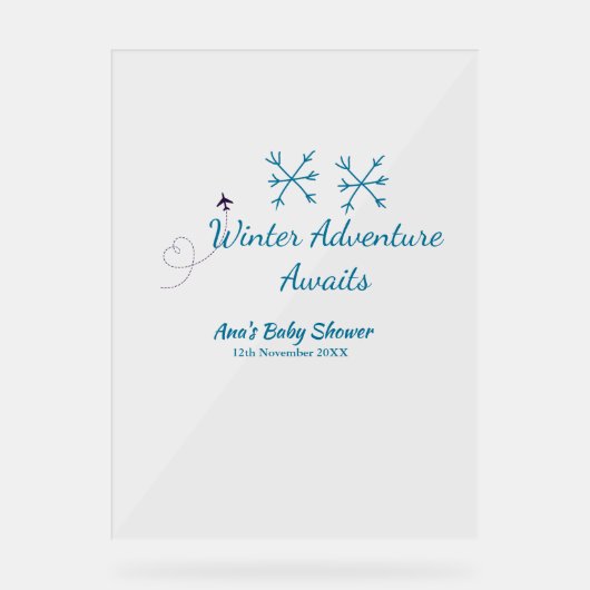 Winter Adventure awaits baby shower blue snowflake Acrylschild (Vorderseite)