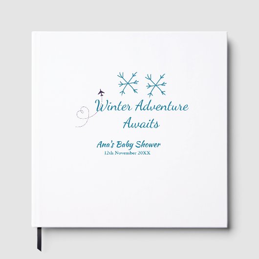Winter Adventure awaits baby shower blue snowflake Gästebuch (Vorderseite)