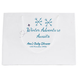 Winter Adventure awaits baby shower blue snowflake Große Geschenktüte