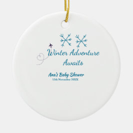 Winter Adventure awaits baby shower blue snowflake Keramik Ornament