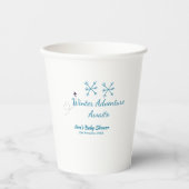 Winter Adventure awaits baby shower blue snowflake Pappbecher (Vorderseite)