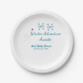 Winter Adventure awaits baby shower blue snowflake Pappteller (Vorderseite)