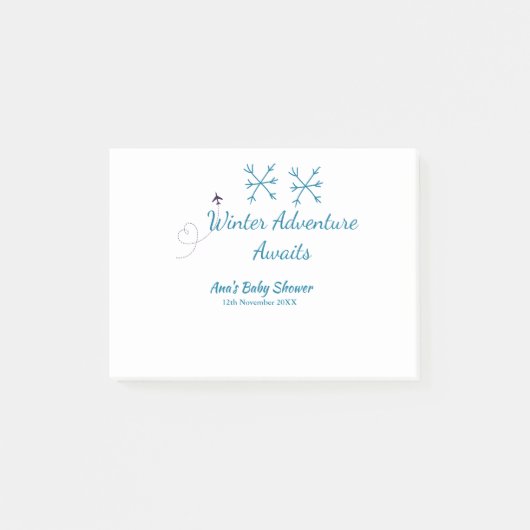 Winter Adventure awaits baby shower blue snowflake Post-it Klebezettel (Vorderseite)