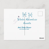 Winter Adventure awaits baby shower blue snowflake Postkarte (Rückseite)