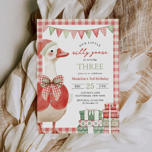 Winter Albern Goose Christmas Gingham 3. Geburtsta Einladung