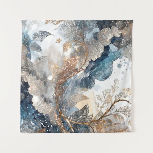 Winter Alcohol Ink Art Tapestry Wandteppich (Vorderseite (Horizontal))