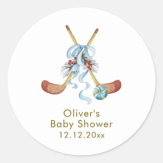 Winter All Star Bow Floral Hockey Baby Shower  Runder Aufkleber (Vorderseite)