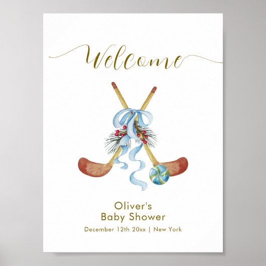 Winter All Star Bow Hockey Baby Shower Welcome Poster (Vorne)