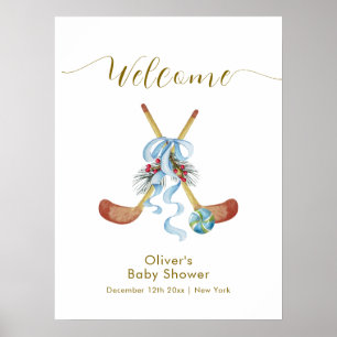 Winter All Star Bow Hockey Baby Shower Willkommen Poster