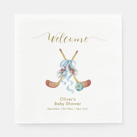 Winter All Star Hockey Baby Shower Welcome Serviette (Vorderseite)