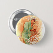 Winter - Alphonse Mucha Art Nouveau Button (Vorne & Hinten)