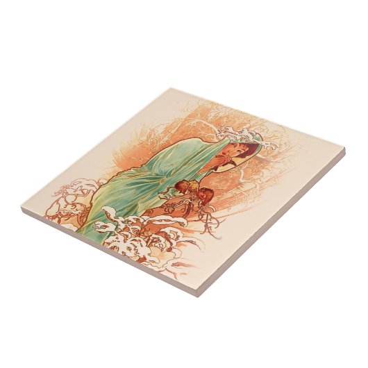 Winter - Alphonse Mucha Art Nouveau Fliese (Seite)