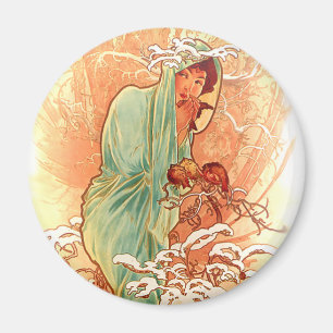 Winter - Alphonse Mucha Art Nouveau Magnet