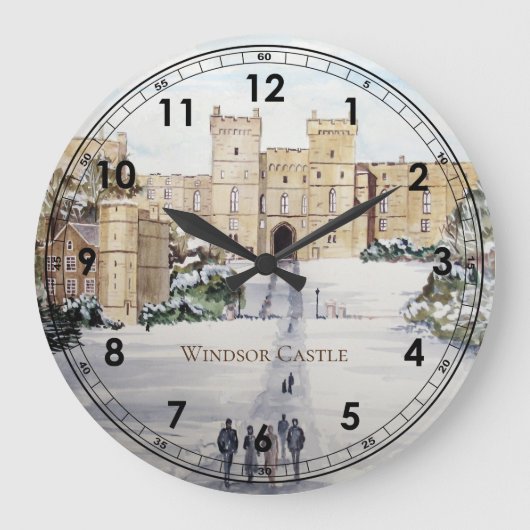 Winter am Windsor Castle Landschaftsbild Große Wanduhr (Vorderseite)