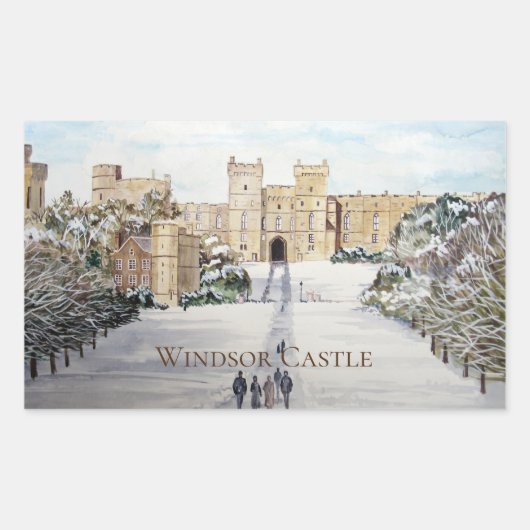 Winter am Windsor Castle Landschaftsbild Rechteckiger Aufkleber (Vorderseite)