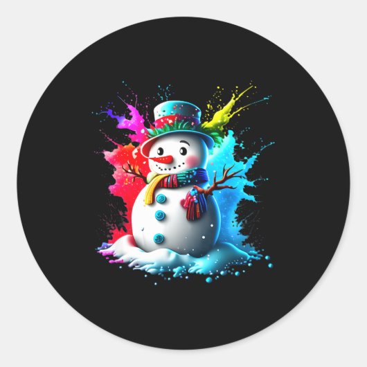 Winter And Snow Christmas A Coloured Snowman  Runder Aufkleber (Vorderseite)