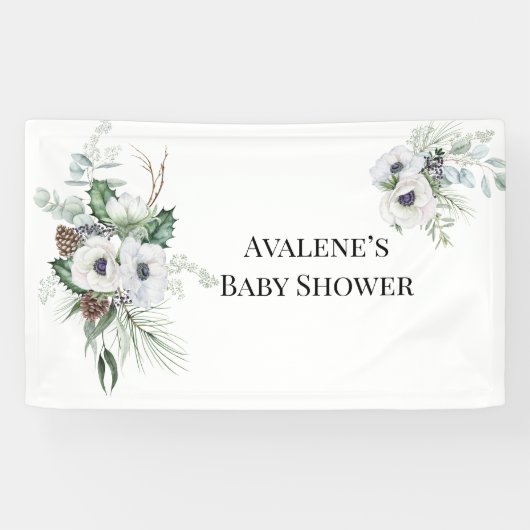 Winter Anemone Blautönen handgemalte Hochzeit Banner (Horizontal)
