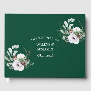Winter Anemone Blautönen handgemalte Hochzeit Gästebuch