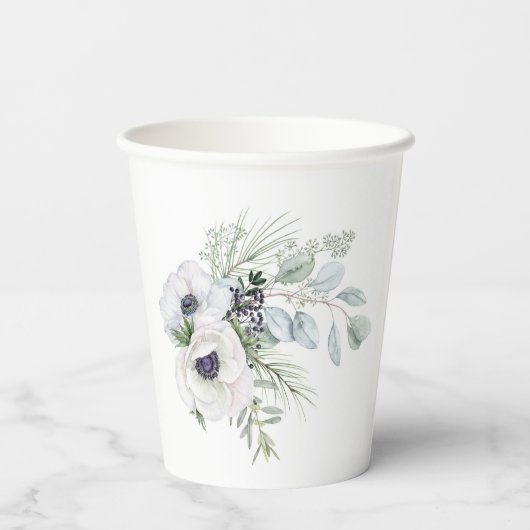 Winter Anemone Blumen Hand bemalt Hochzeit Pappbecher (Rückseite)