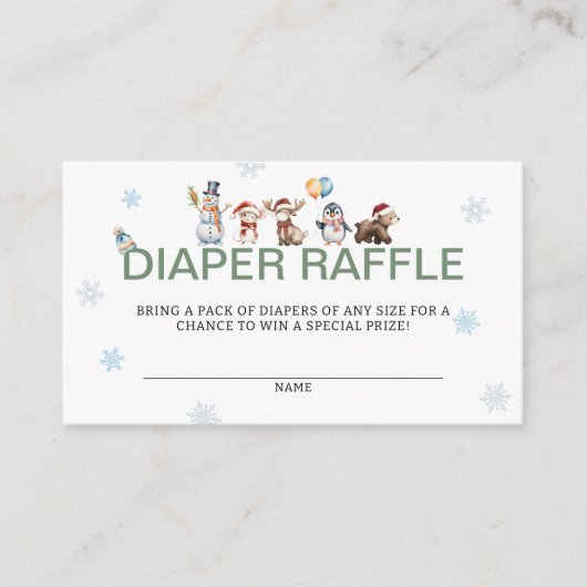 Winter Animal Baby Shower Diaper Raffle Begleitkarte (Vorderseite)