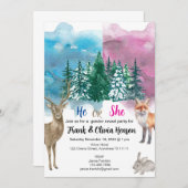 Winter Animal Forest Wonderland Gender Reveal Einladung (Vorne/Hinten)
