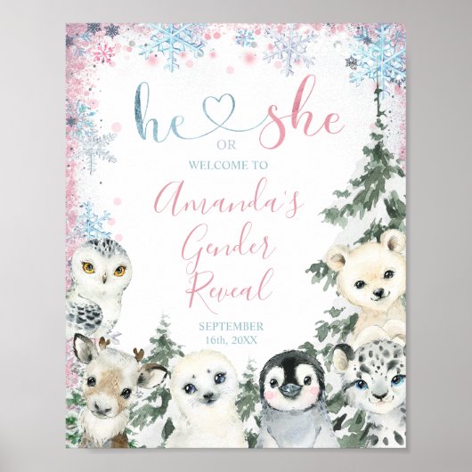 Winter Animal Gender Offenbarung er oder sie Schne Poster (Vorne)