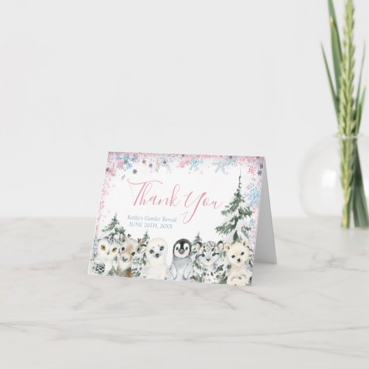 Winter Animal Gender-Offenlegung Dankeskarte (Vorderseite)