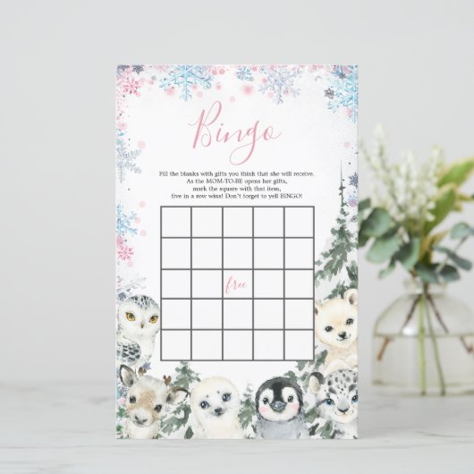 Winter Animal Gender Reveal Bingo Games (Stehend Vorderseite)