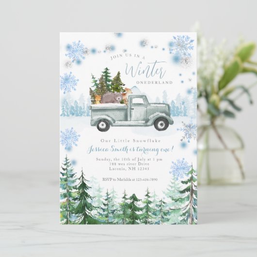 Winter Animal Onederland 1. Geburtstag Einladung (Stehend Vorderseite)