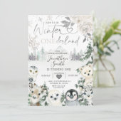 Winter Animal Onederland Snowflake 1. Geburtstag Einladung (Stehend Vorderseite)