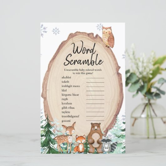 Winter Animal Woodland Forest Word Scramble (Stehend Vorderseite)