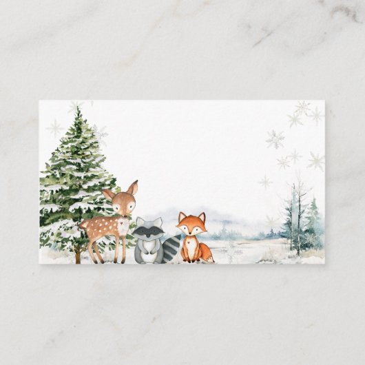 Winter Animal Woodland Snowflakes Diaper Raffel Begleitkarte (Rückseite)