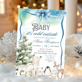 Winter Animals Aurora Bow Coquette Boy Baby Shower Einladung