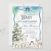 Winter Animals Aurora Bow Coquette Boy Baby Shower Einladung (Vorderseite)