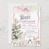 Winter Animals Aurora Bow Coquette Gir Baby Shower Einladung (Vorderseite)