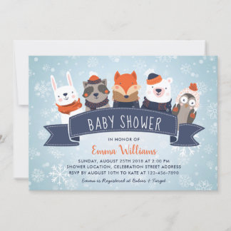 Winter Animals Baby Dusche Einladung