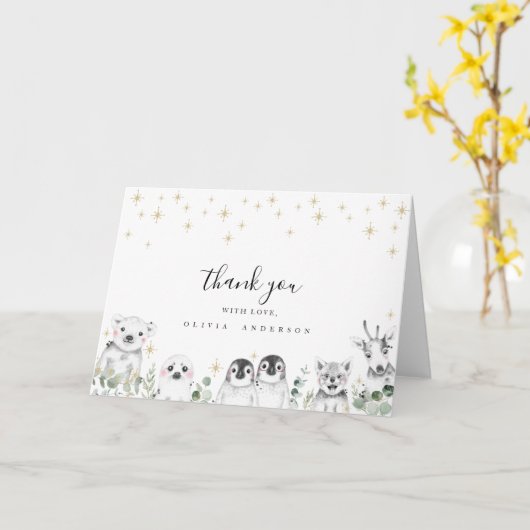 Winter animals baby shower Thank you Card Karte (Gelbe Blume)