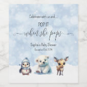 Winter Animals Cold Outside Baby Shower Pop It Weinetikett (Einzelnes Label)