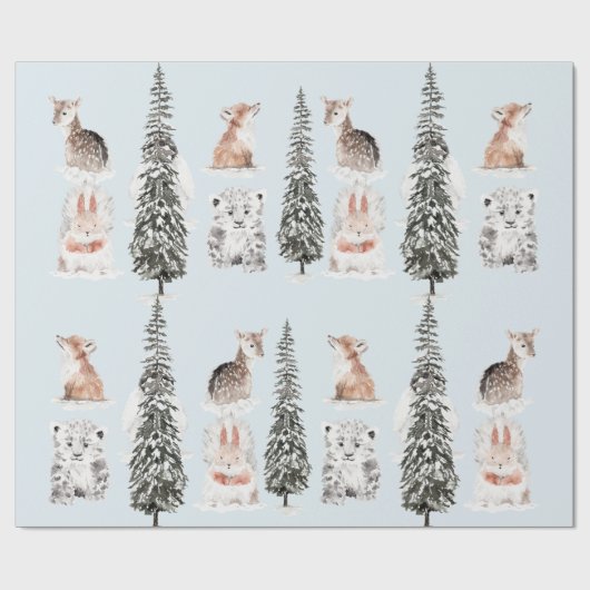 Winter Animals Icy Blue Baby Shower Geschenkpapier (Flach)