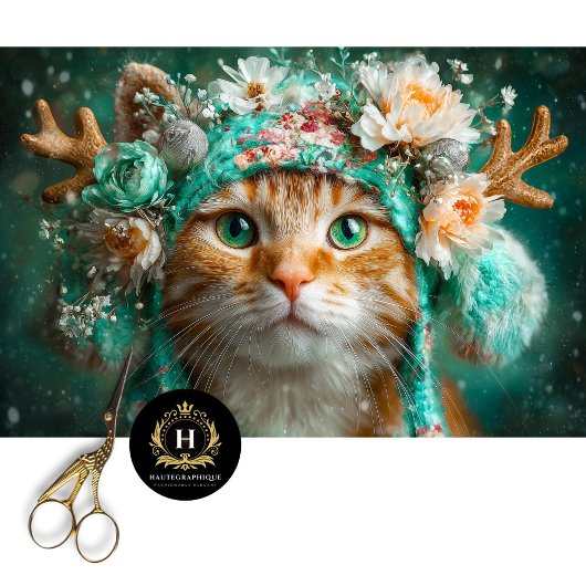 Winter Antler Cat Floral Decoupage Craft Papier
