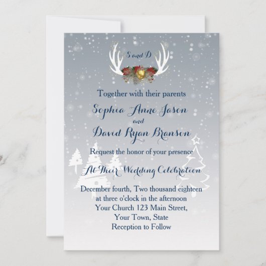 Winter Antlers Boho Wedding Einladung (Vorderseite)