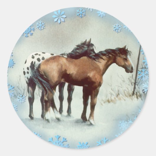 WINTER APPALOSA & SNOWFLAKEN VON SHARON SHARPE RUNDER AUFKLEBER (Vorderseite)